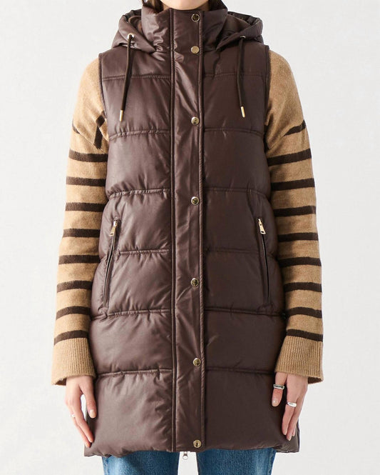 Dex - Hooded Faux Leather Puffer Vest