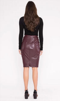 RIPLEY RADER Vegan Leather Pencil Skirt in oxblood - women's skirt - detail view