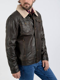 Wrangler - Faux Leather Chest Pockets Sherpa Jacket