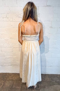 day + moon Embroidered Lace Trim Midi Dress in cream - women's dress - detail view