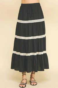 PINCH Embroidered Tiered Maxi Skirt in black - women's skirt