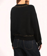 Minnie Rose Cotton Cashmere Frayed Crew Sweater in black - women's sweater - alternate view