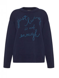 Lingua Franca Women's Just Living Is Not Enough Crewneck Sweater in navy - women's sweater