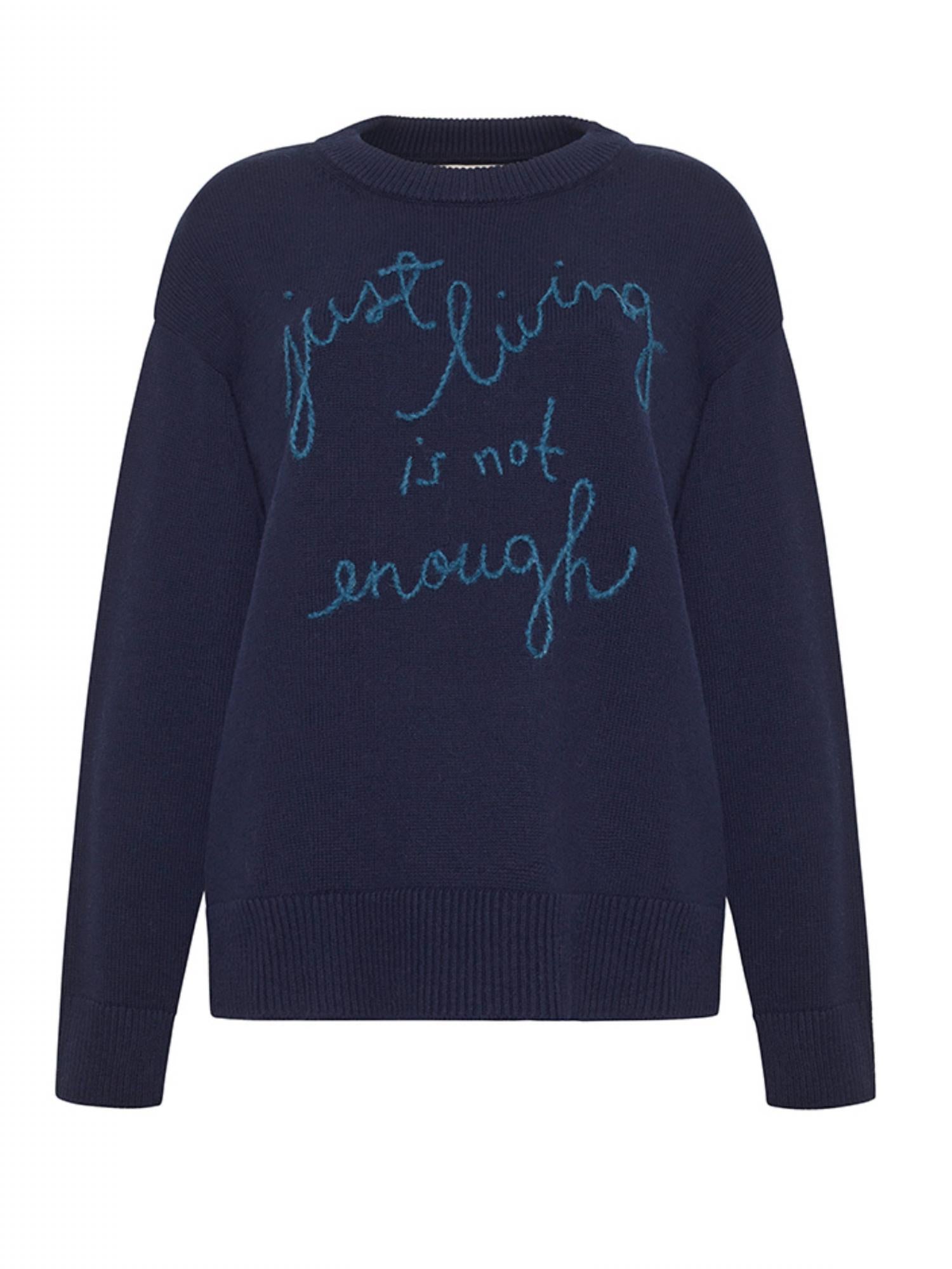 Lingua Franca Women's Just Living Is Not Enough Crewneck Sweater in navy - women's sweater