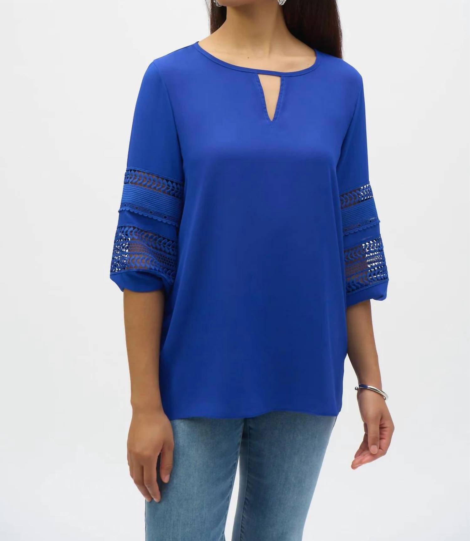 Joseph Ribkoff - Georgette Keyhole Neckline 3/4 Puff Sleeves Top