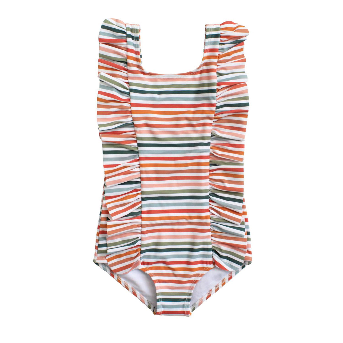 Emerson And Friends - Girl's Sunset Stripe Ruffle Front One Piece