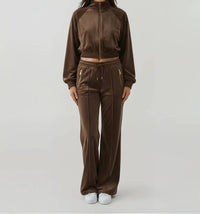Malibu Road Luxe Velour Tracksuit Set in brown - women's sleepwear