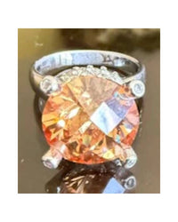 P & K Jewelry Women's Sterling Cubic Zirconia Large Solitaire Ring in amber silver - women's jewelry - detail view