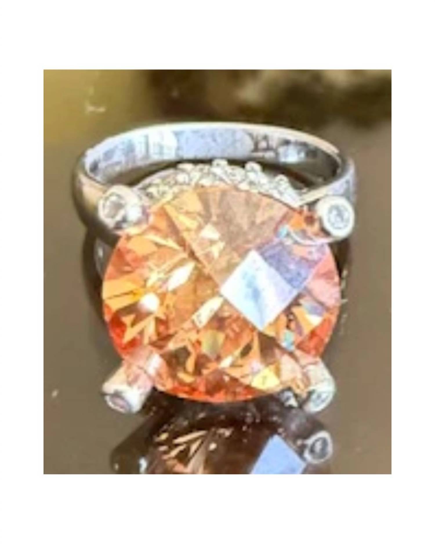 P & K Jewelry Women's Sterling Cubic Zirconia Large Solitaire Ring in amber silver - women's jewelry - detail view