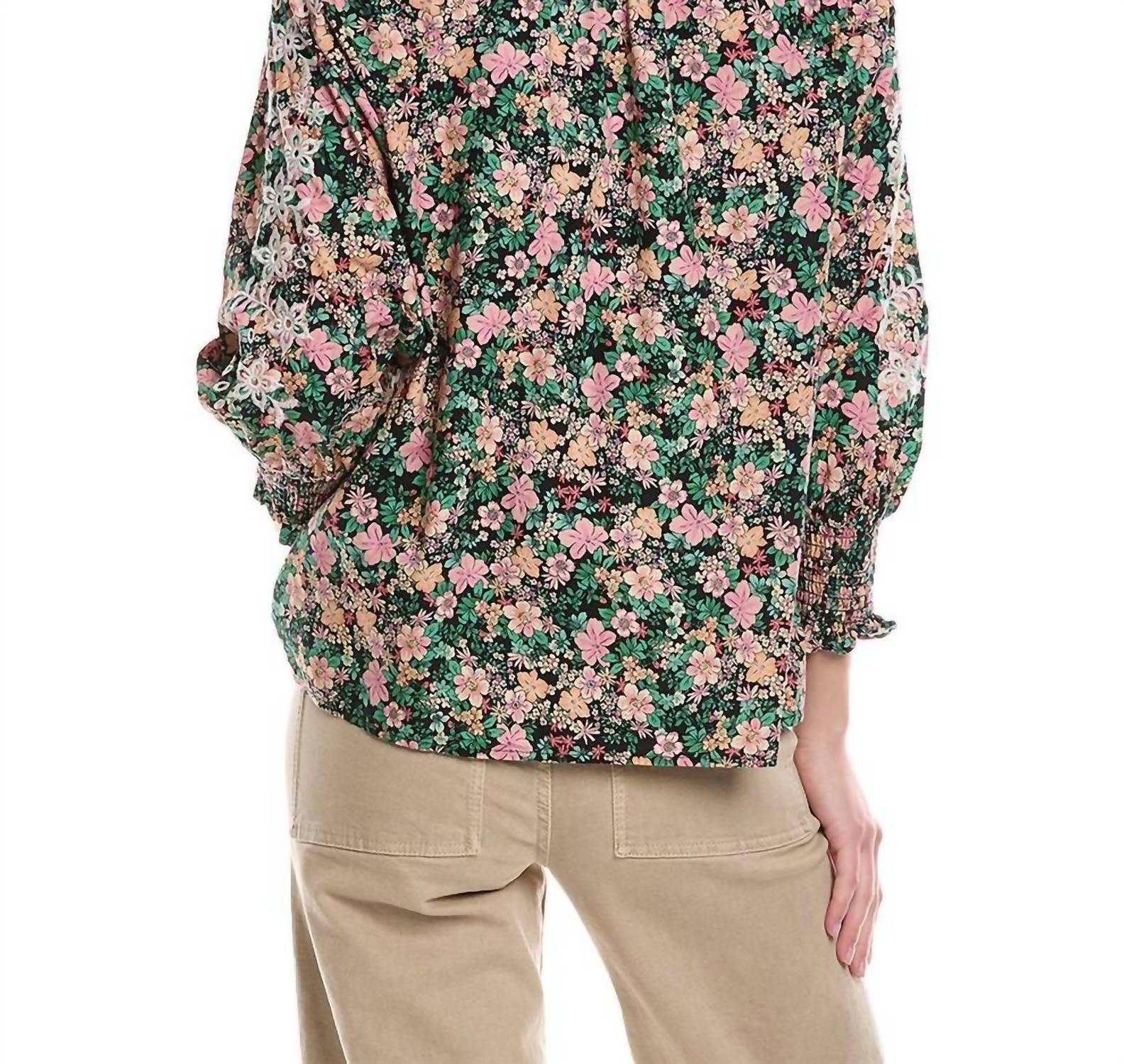 Johnny Was Rebekah Poplin Blouse in multi - women's blouse - detail view
