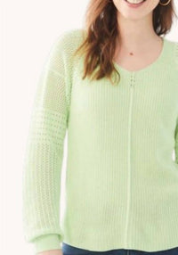 Fdj - Women's Long Pointelle Sleeve V-neck Sweater