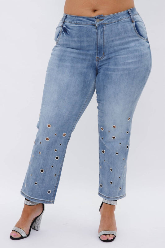 Vocal Apparel - Straight Leg Grommet Jeans - Plus