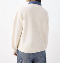 Urban Daizy Denim Polo Collar Sweater in ivory - women's top - view 4