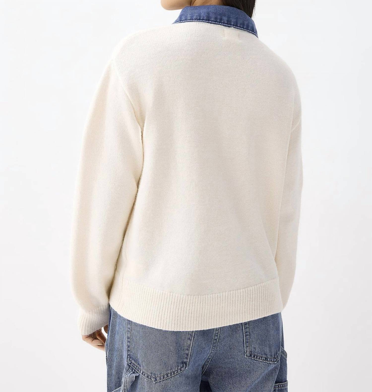 Urban Daizy Denim Polo Collar Sweater in ivory - women's top - view 4