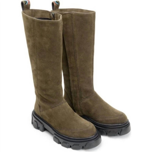 Farm Rio - Women's Embroidered Suede Tall Knee High Lug Sole Boots