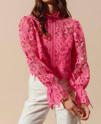 So Me - Floral Lace Romantic Blouse Top With Back Zipper Closure