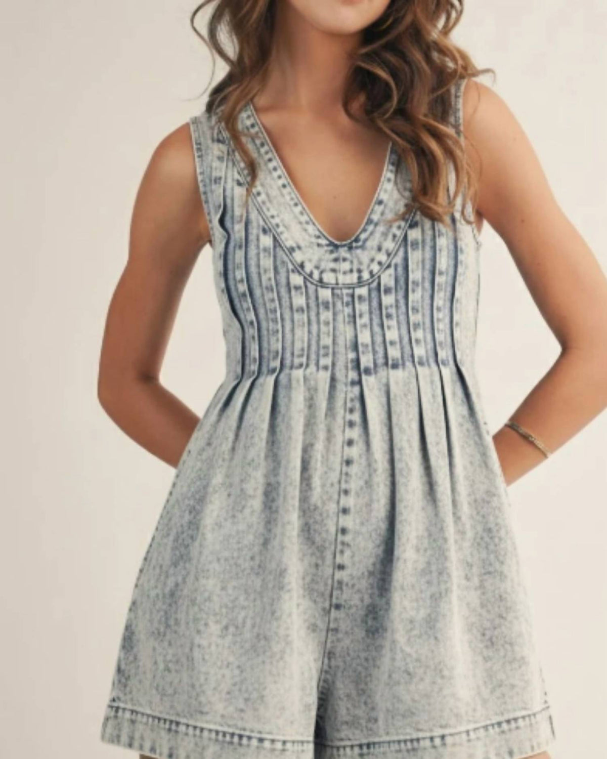 Lovlov - Pleat Cascade V Neck Romper