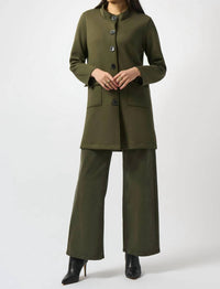 Joseph Ribkoff - Stand Collar Faux Pocket Long Sleeve Coat