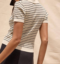 Sky To Moon - Short Sleeve Striped Knit Polo Top