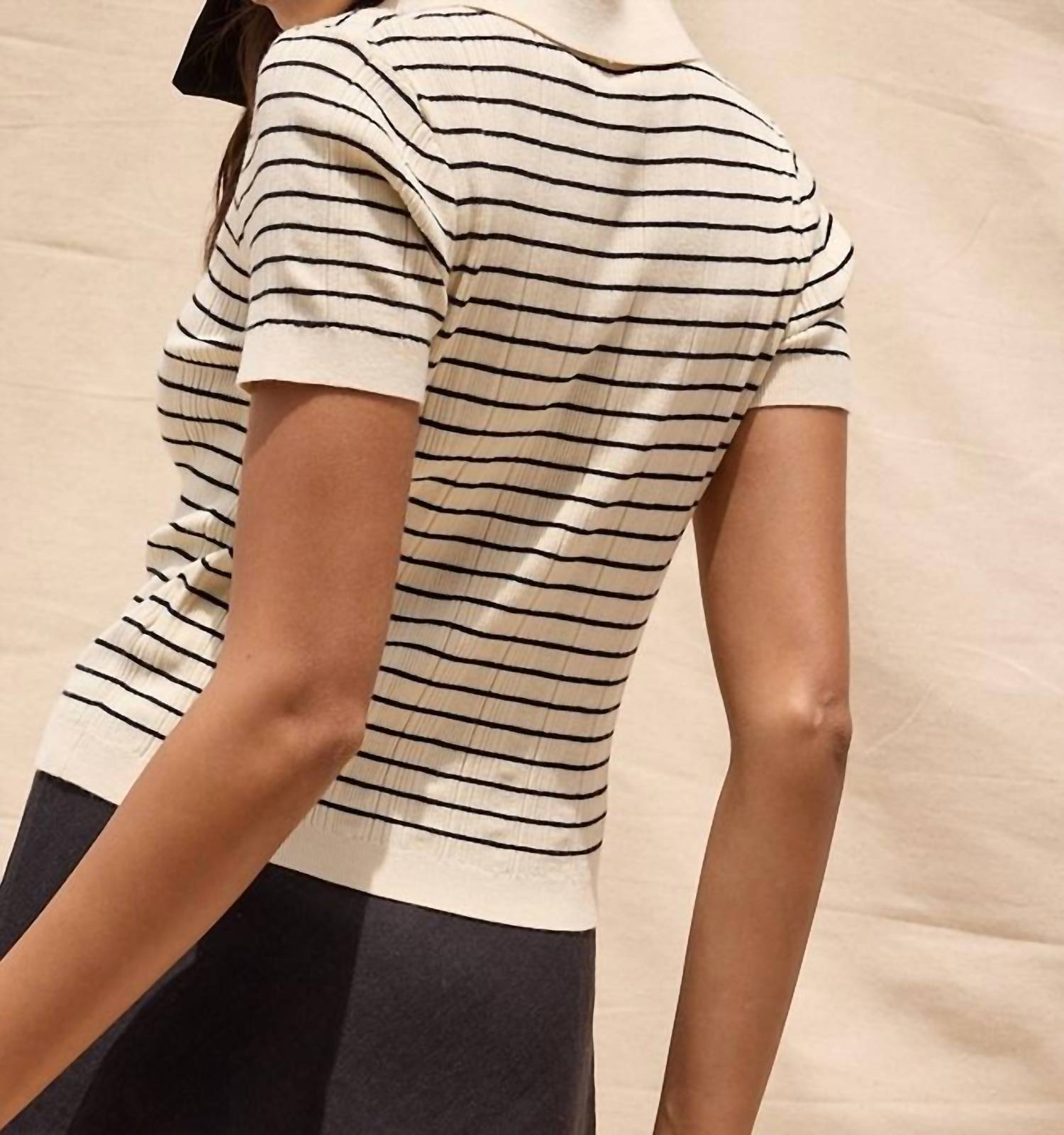 Sky To Moon - Short Sleeve Striped Knit Polo Top