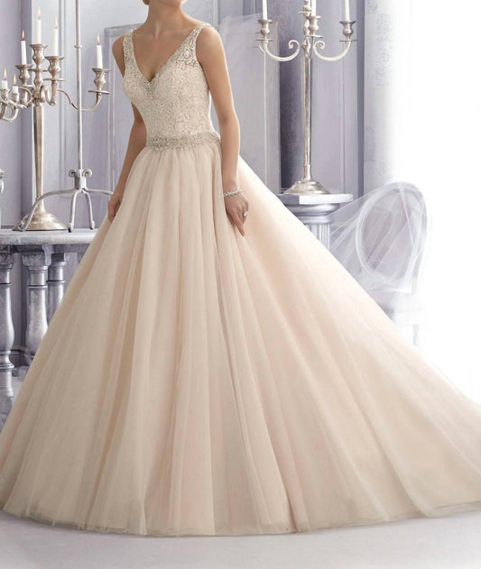 Morilee - V-neck Lace Ball Gown
