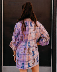Queen Of Sparkles - Plaid Scattered Cowboy Boot Button Up Tunic