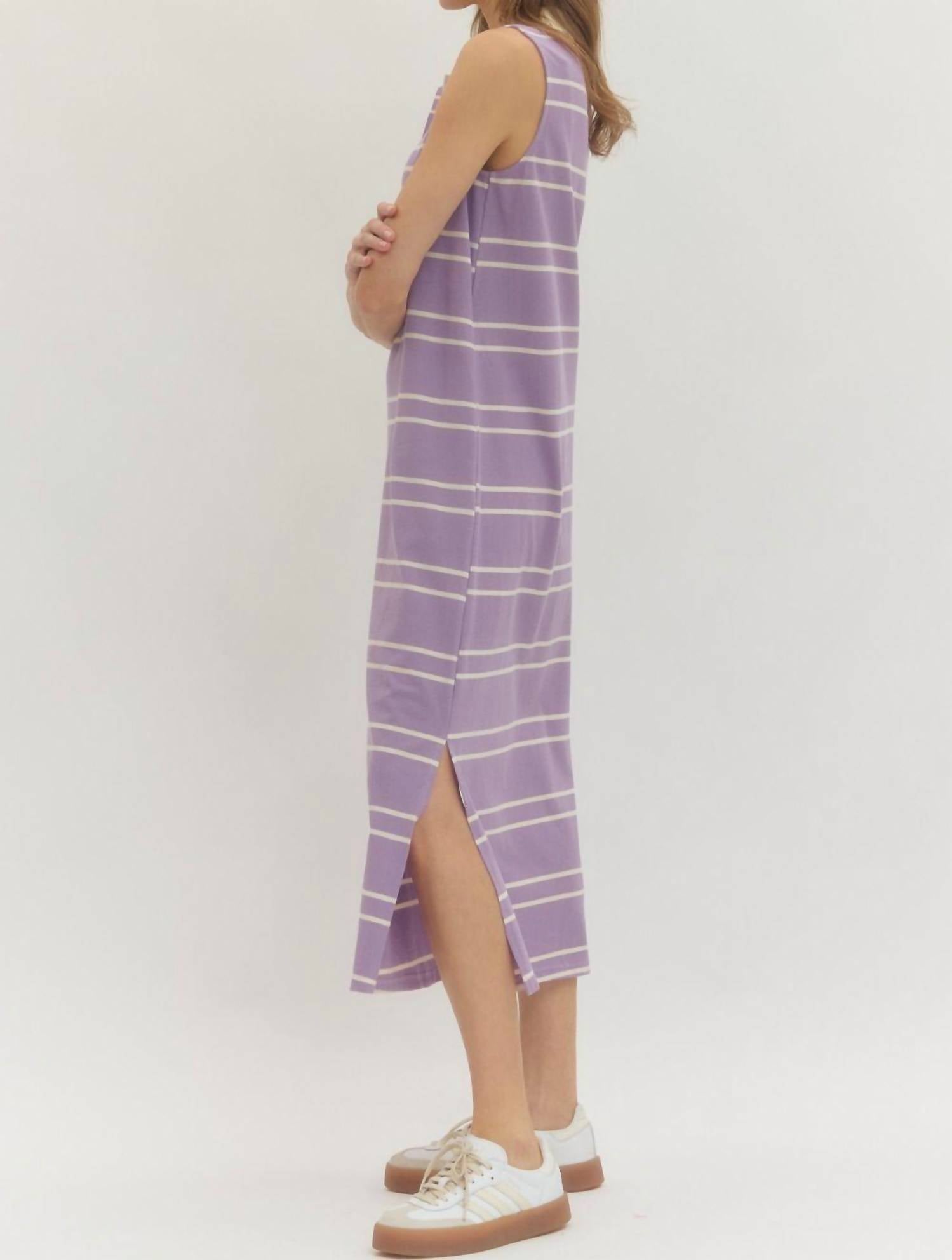 entro Polo Stripe Midi Dress in lavender - women's dress - detail view