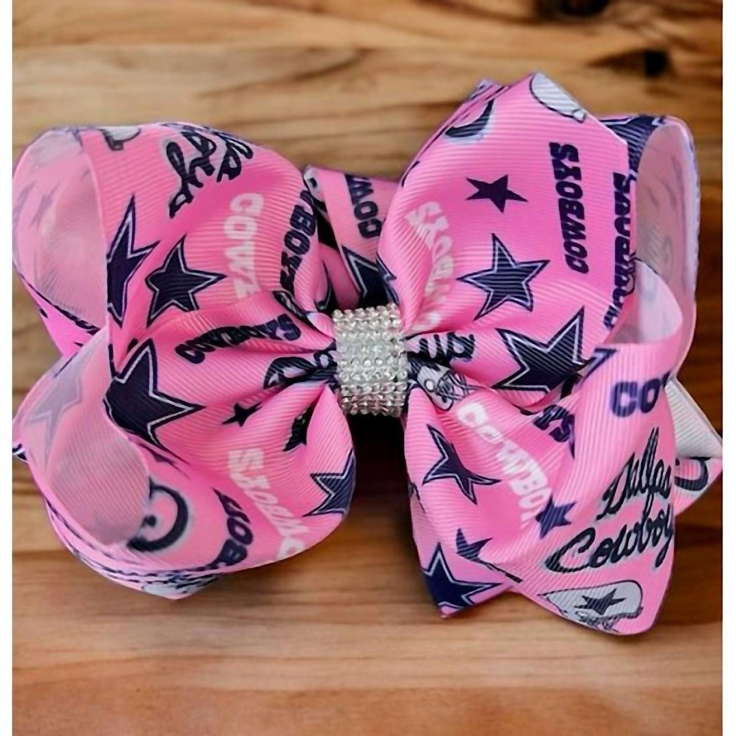 Kidscharm - Girl's Large Dallas Cowboys Double Layer Hair Bow With Rhinestones