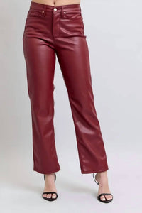 Judy Blue - High Waist Tummy Control Faux Leather Straight Pant
