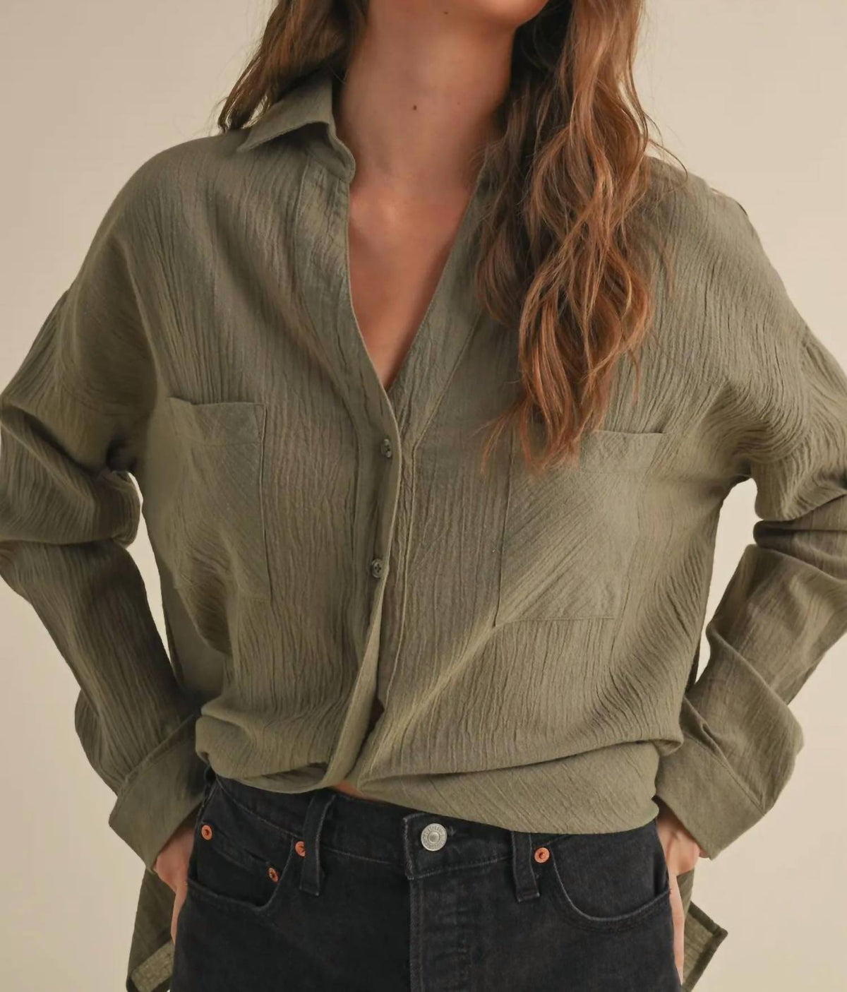 Miou Muse - Belly Basic Button Down Shirt
