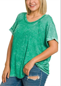 Zenana - Washed Ribbed Short Sleeve Top