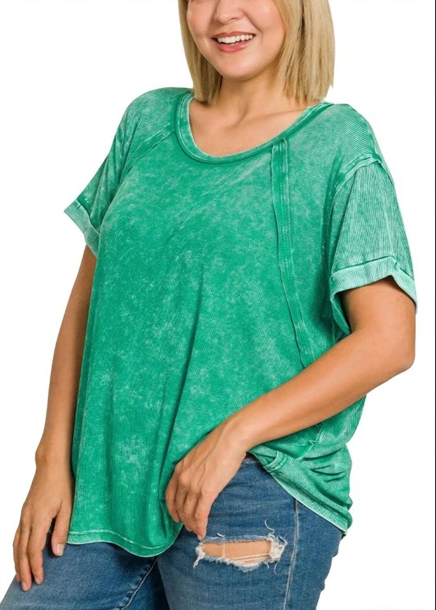 Zenana - Washed Ribbed Short Sleeve Top