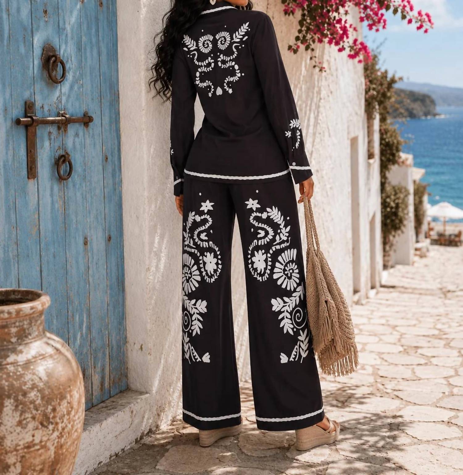 Little Secret Of Mine - Button-up Top And Wide Leg Pant Set