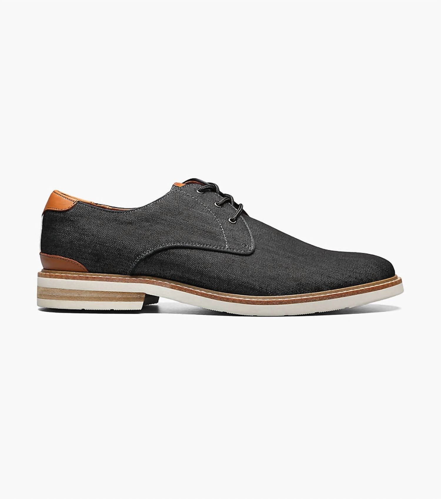 Florsheim Men's Highland Canvas Plain Toe Oxford Shoes in black - men's shoe - detail view