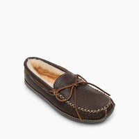 MINNETONKA Men's Sheepskin Moose Moccasin Slipper in chocolate - men's loafer