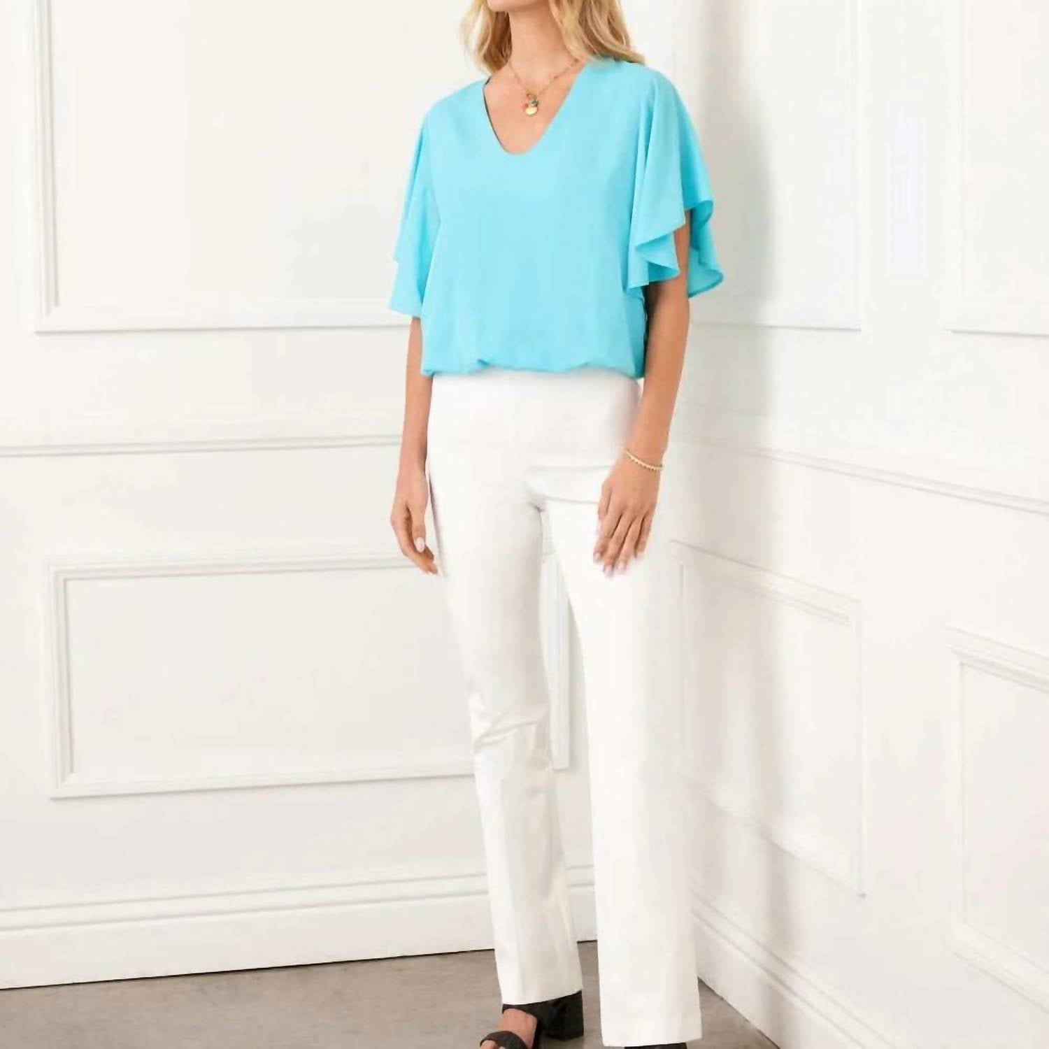 Karen Kane - Flutter Sleeve V-neck Top - Petite