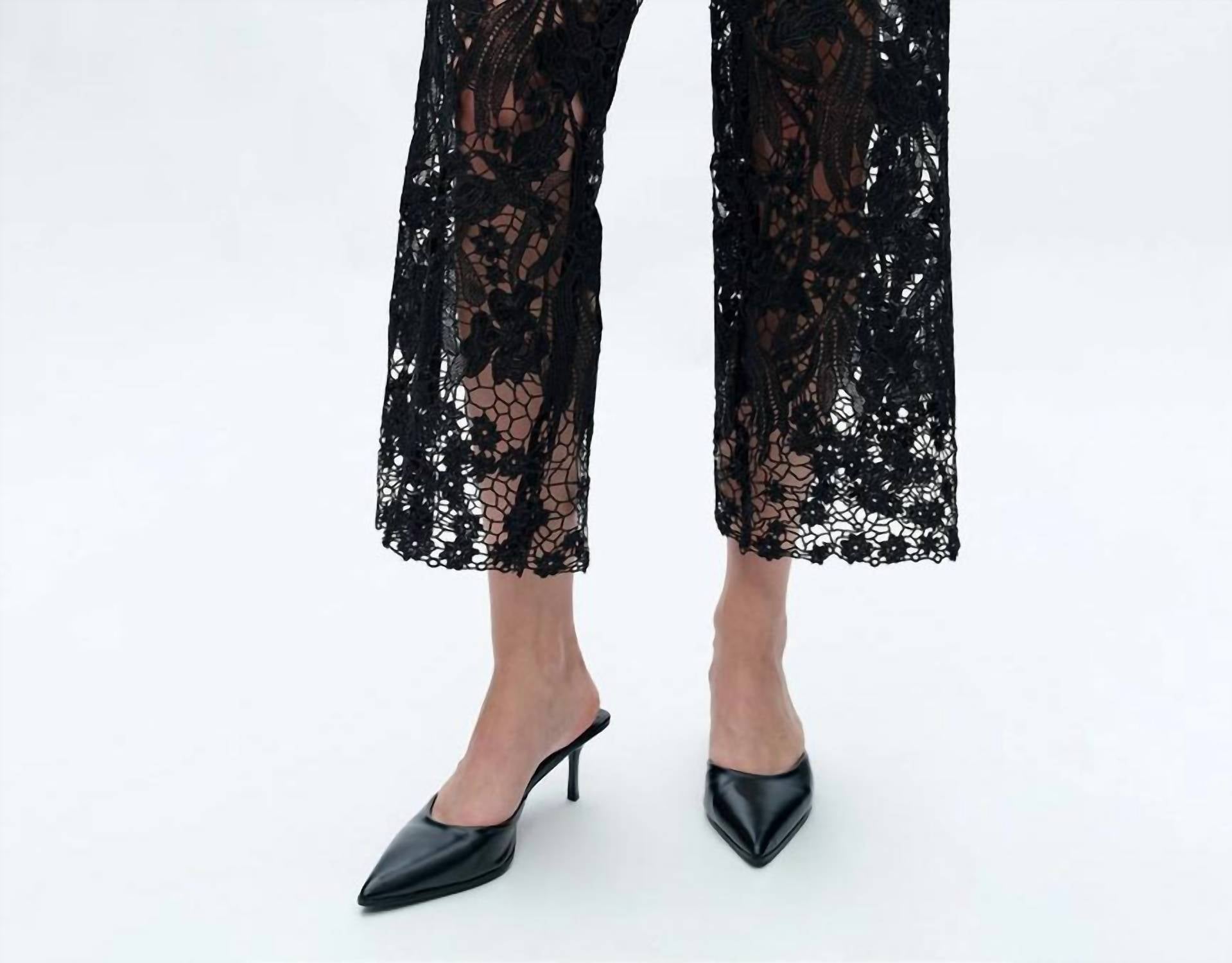Bayeas - High Rise Lace Wide Leg Jeans