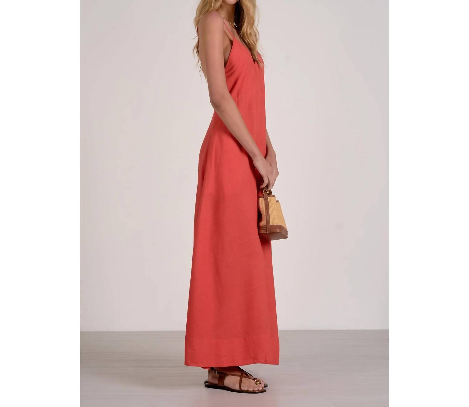 Elan - Havana V-neck Spaghetti Strap Maxi Dress