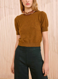 Ulla Johnson - Liv Embroidered Cashmere Short Sleeve Knit Top
