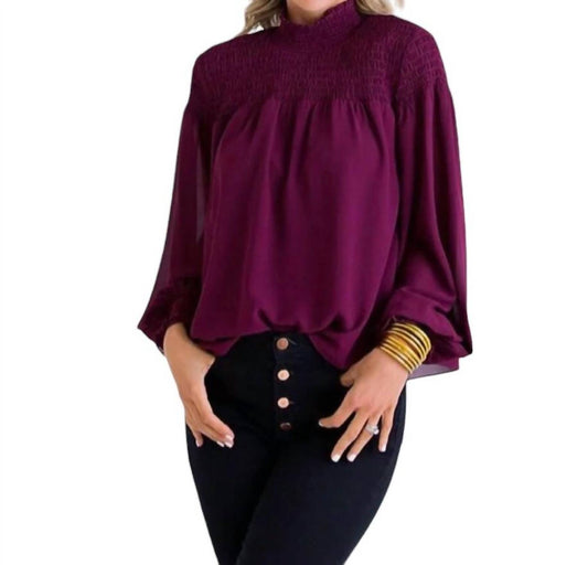 Karlie - CHIFFON SMOCK NECK TOP