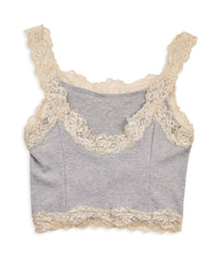8apart Junior Women's Fitch Floral Lace Strap Crop Cami in grey - women's shirt - detail view