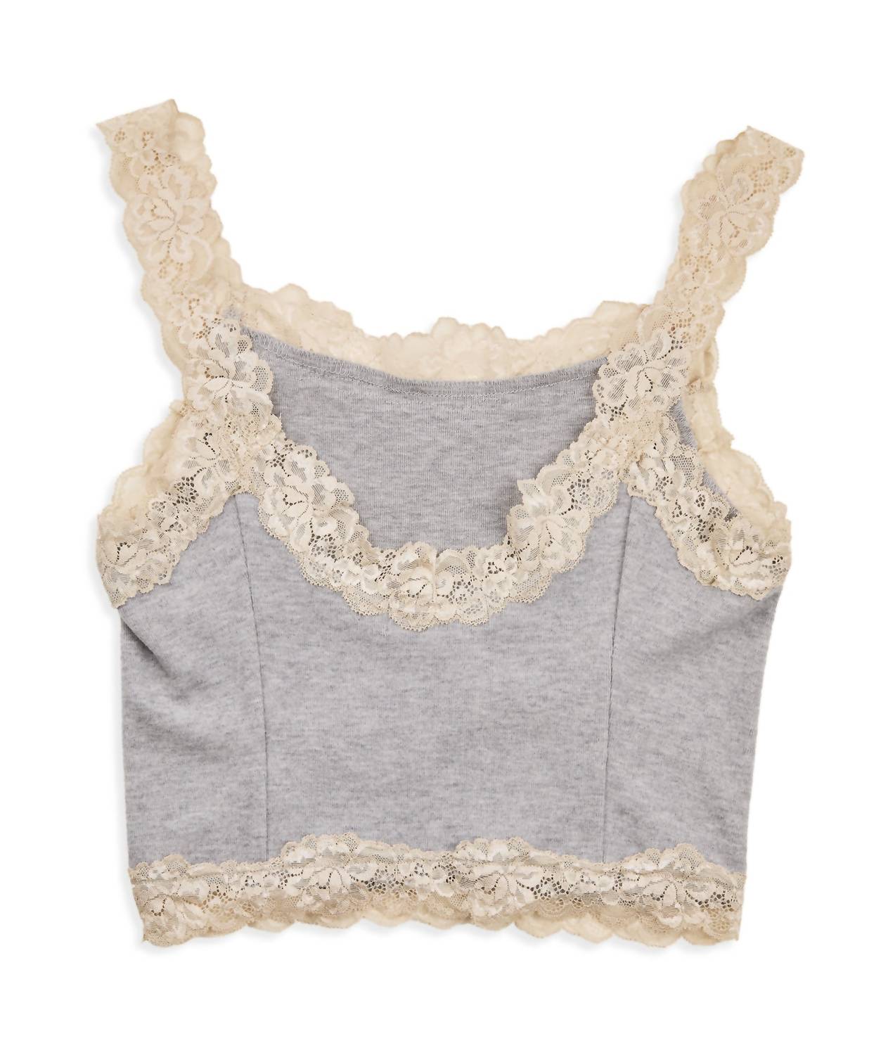 8apart Junior Women's Fitch Floral Lace Strap Crop Cami in grey - women's shirt - detail view