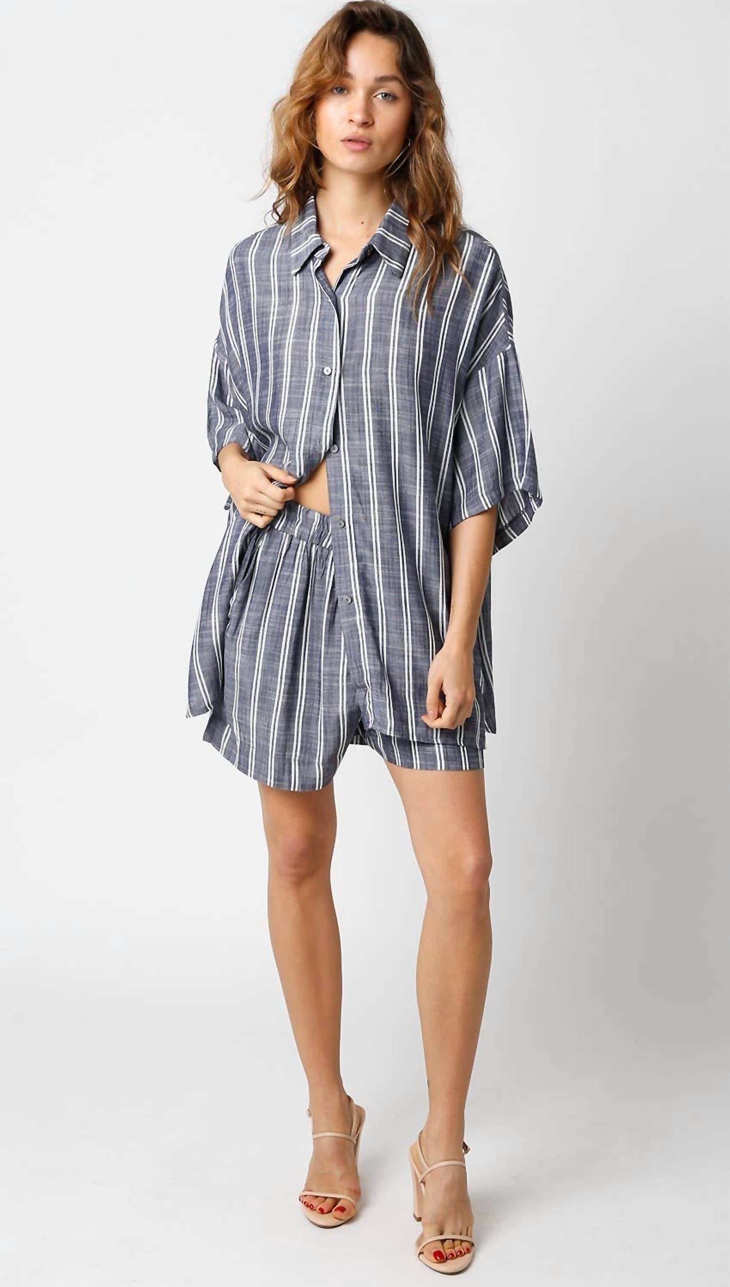 Olivaceous - Olivia Short Sleeve Button Down Top