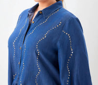 Karen Kane - Blouson Sleeve Gemstone Denim Shirt - Plus