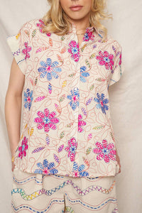 En Creme - Embroidered Short Sleeve Button Down Shirt
