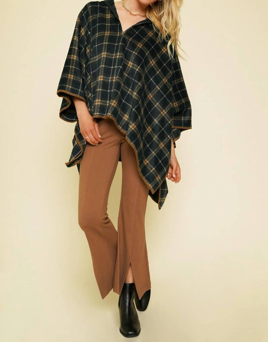 Mystree - Plaid Zip-up Poncho