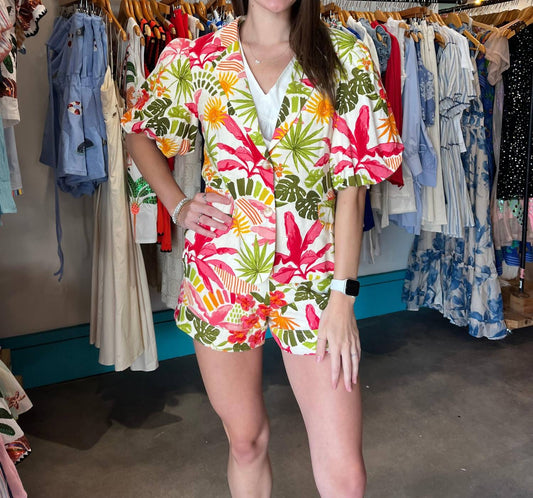 Fate By Lfd - Tropical Print Linen Short Sleeve Blazer