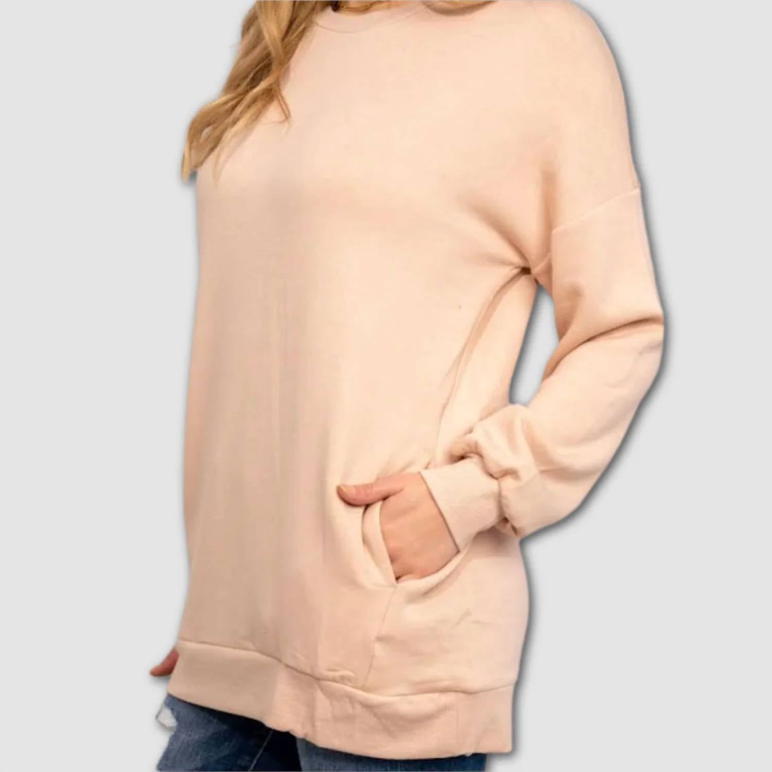 Zenana - Hi-low Hem Sweatshirt With Pockets