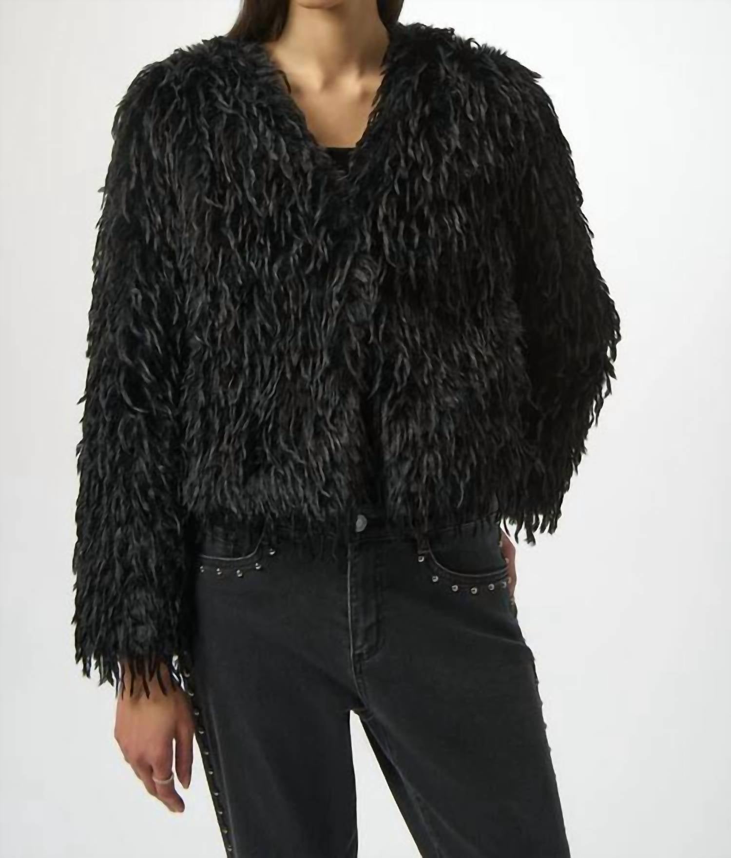 Joseph Ribkoff - Faux Fur Collarless Boxy Jacket