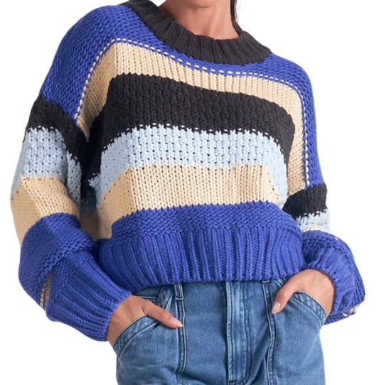 Elan - Striped Crewneck Cropped Sweater